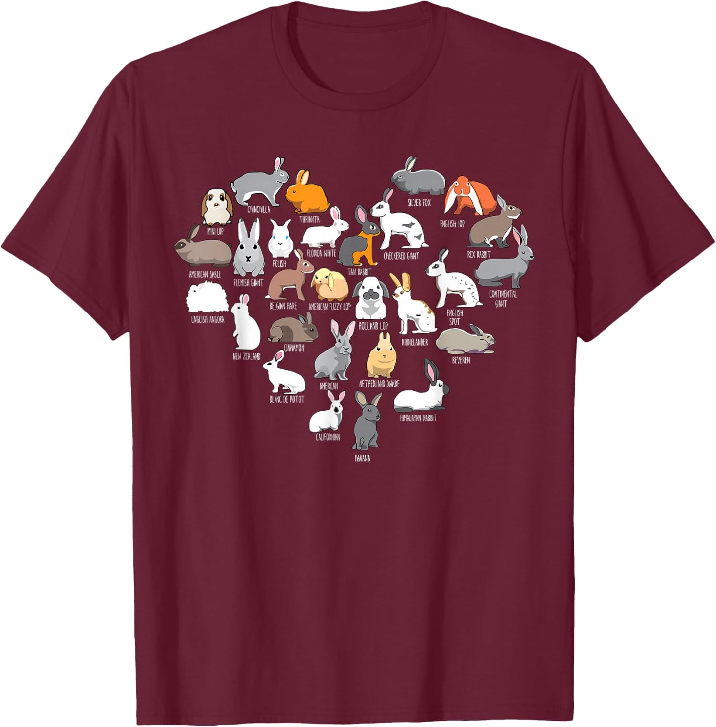 Love Bunnies Funny Rabbit Heart Small T-Shirt - T-Shirt | Maroon