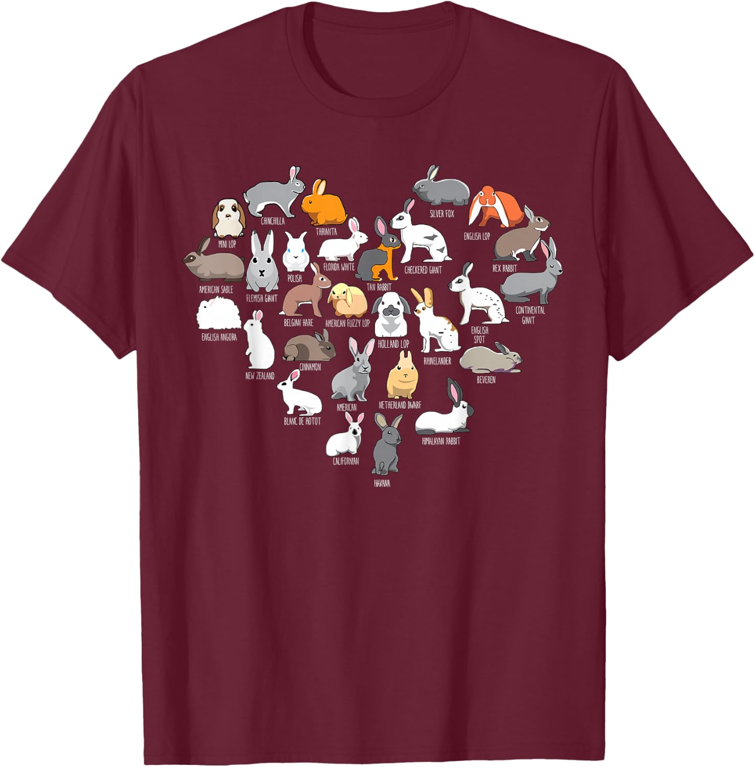 Love Bunnies Funny Rabbit Heart Small T-Shirt - T-Shirt | Maroon