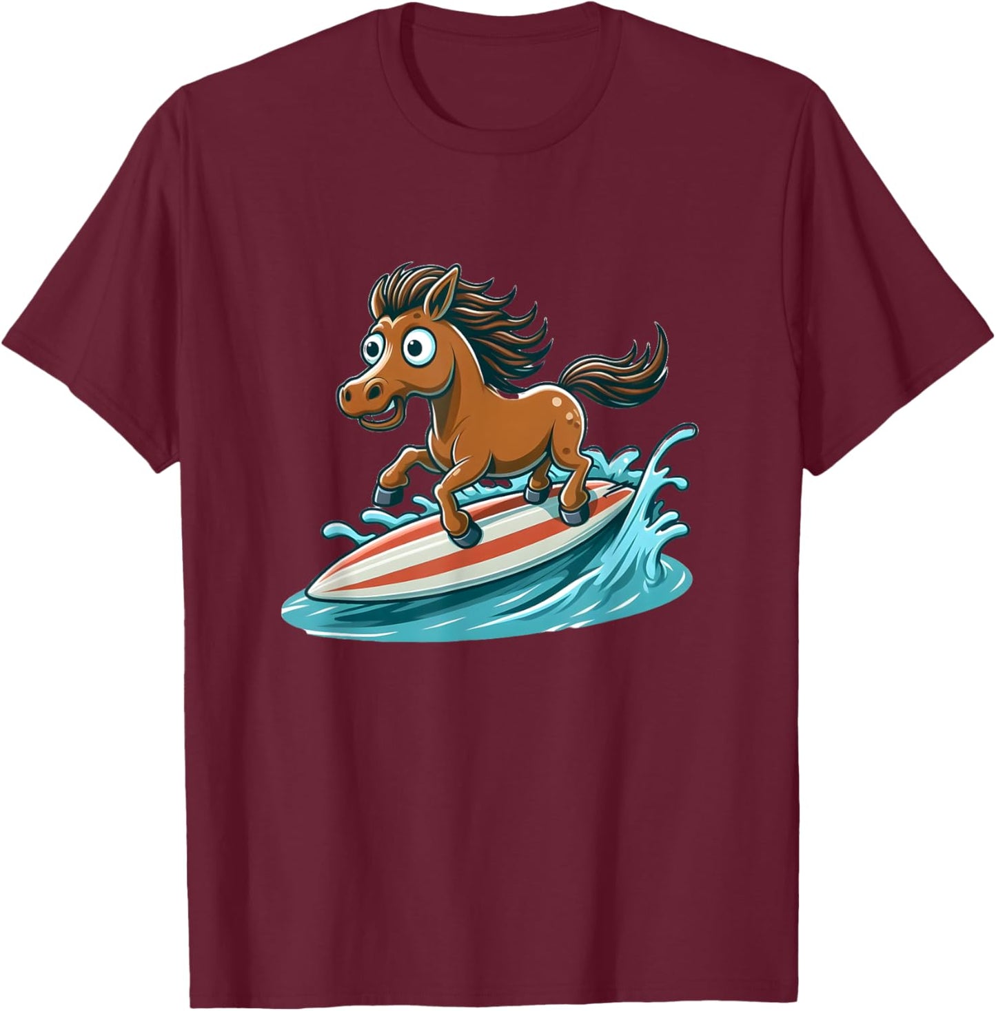 Horse Surfing on a Surfboard T-Shirt - T-Shirt | Maroon
