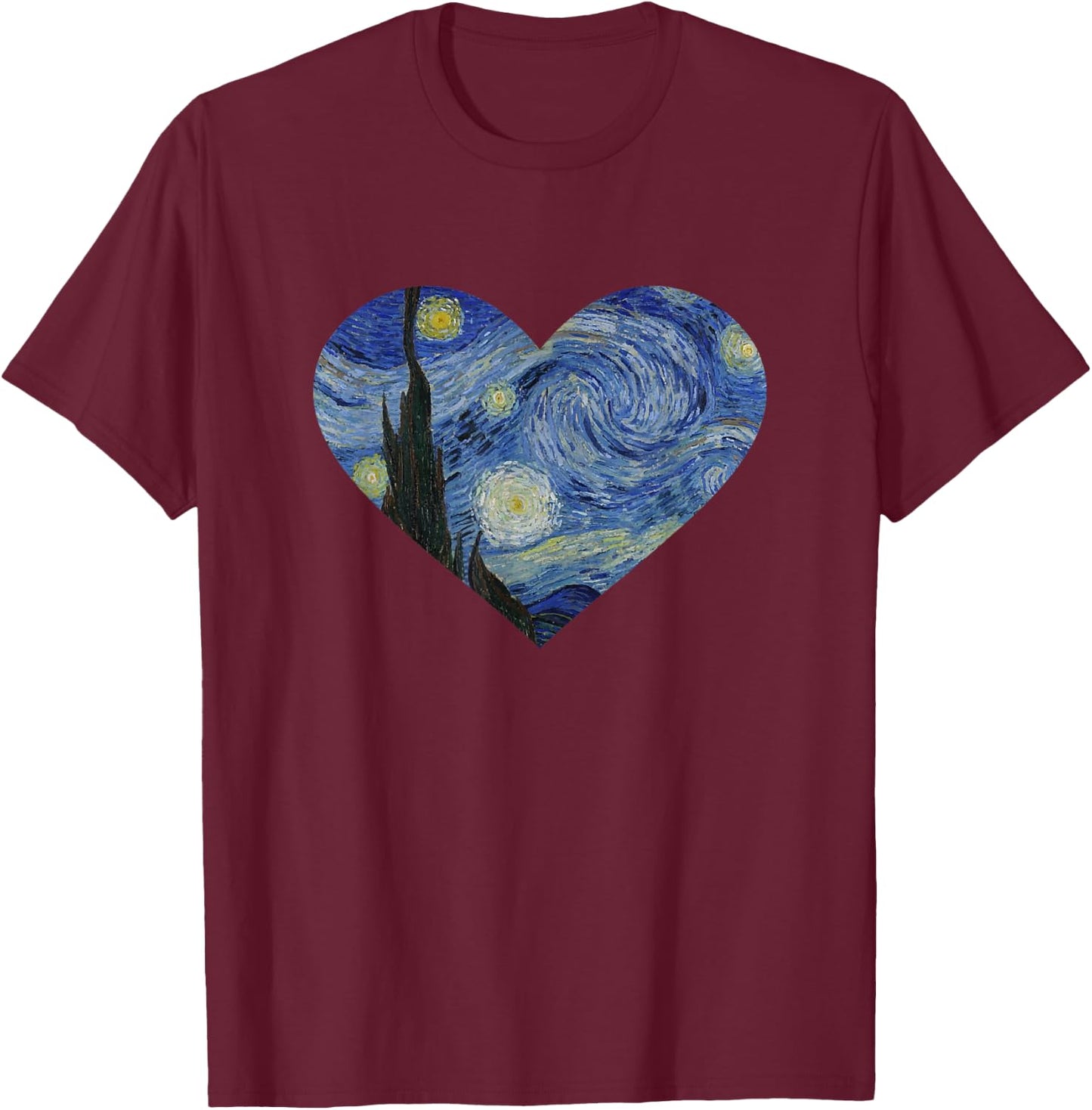 Starry Night Heart by Vincent van Gogh | Famous Painting T-Shirt - T-Shirt | Maroon