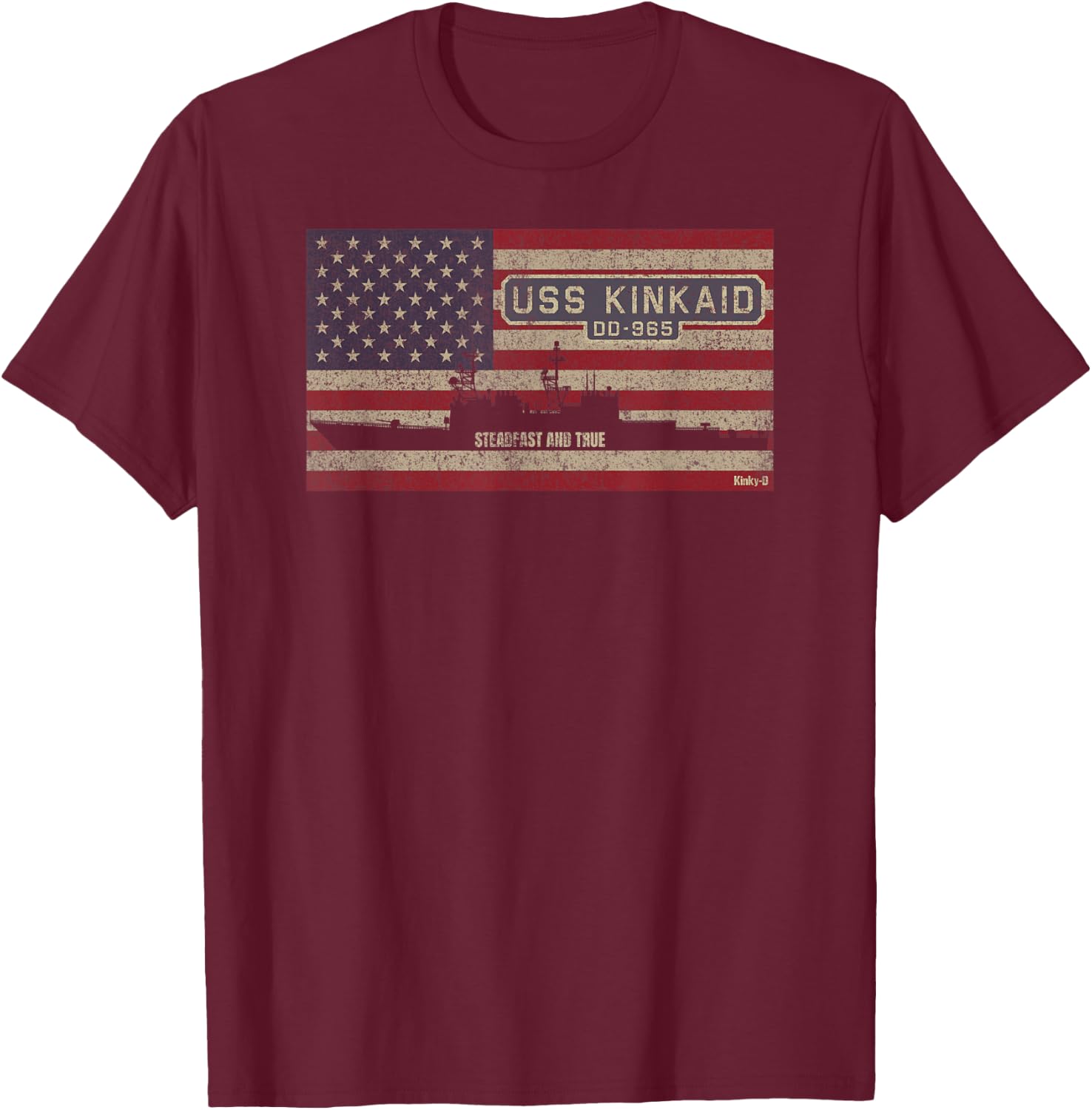 USS Kinkaid DD-965 Destroyer Ship USA Flag Women Kids Men T-Shirt - T-Shirt | Maroon