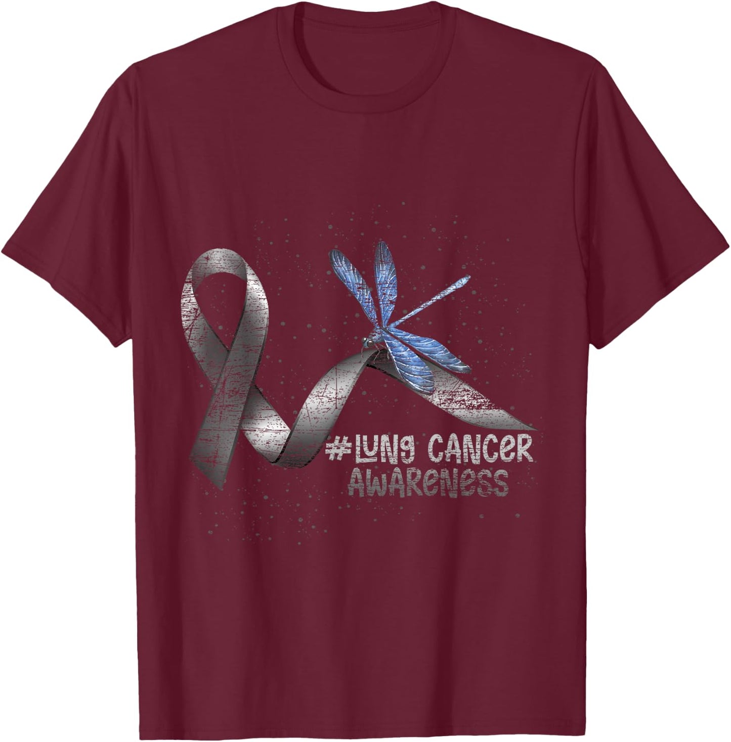 Pretty White Ribbon Support Dragonfly Lung Cancer T-Shirt - T-Shirt | Maroon