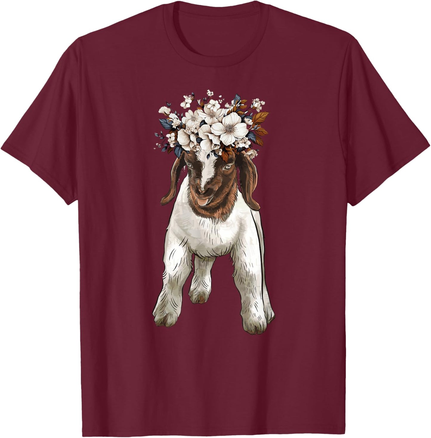 Boer goat with flower, show boer baby goat T-Shirt - T-Shirt | Maroon