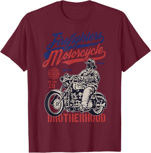 Classic Fireman Motorcycle Brotherhood Gift T-Shirt - T-Shirt | Maroon