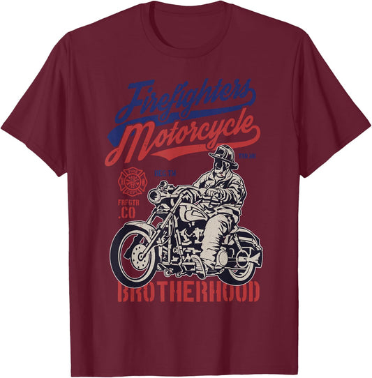 Classic Fireman Motorcycle Brotherhood Gift T-Shirt - T-Shirt | Maroon