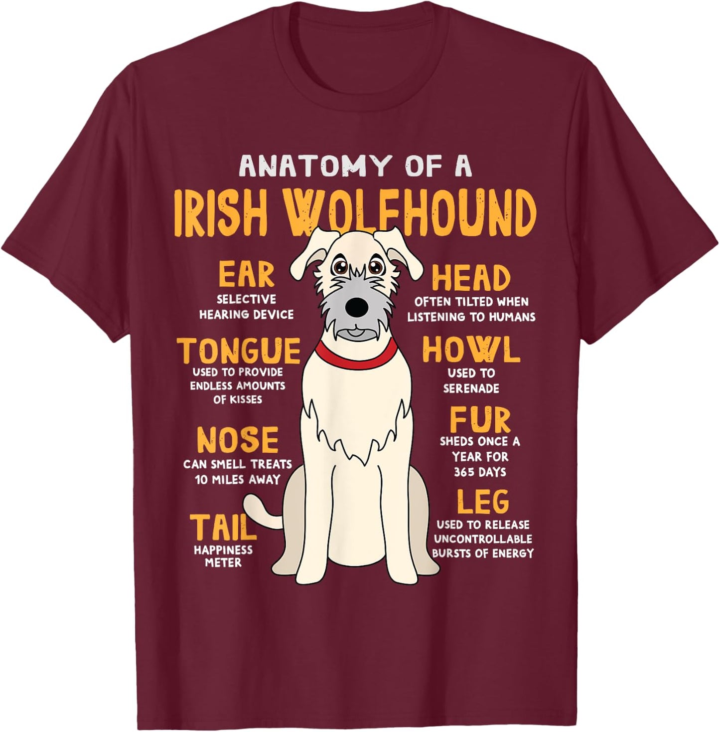 Irish Wolfhound Anatomy Funny Dog Mom Dad Gift Women Girls Kids T-Shirt - T-Shirt | Maroon
