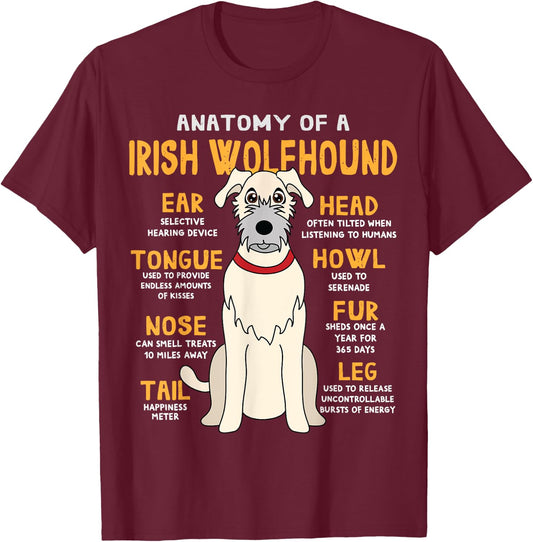 Irish Wolfhound Anatomy Funny Dog Mom Dad Gift Women Girls Kids T-Shirt - T-Shirt | Maroon