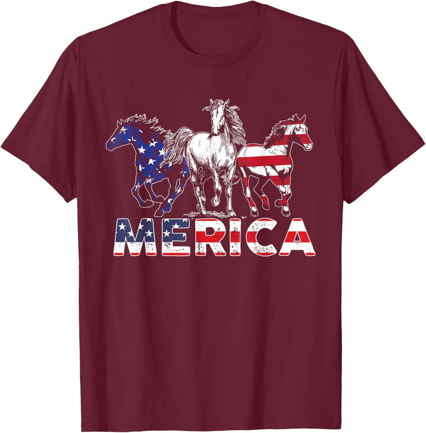 4th Of July Horse American US Flag Horse Riding T-Shirt - T-Shirt | Maroon