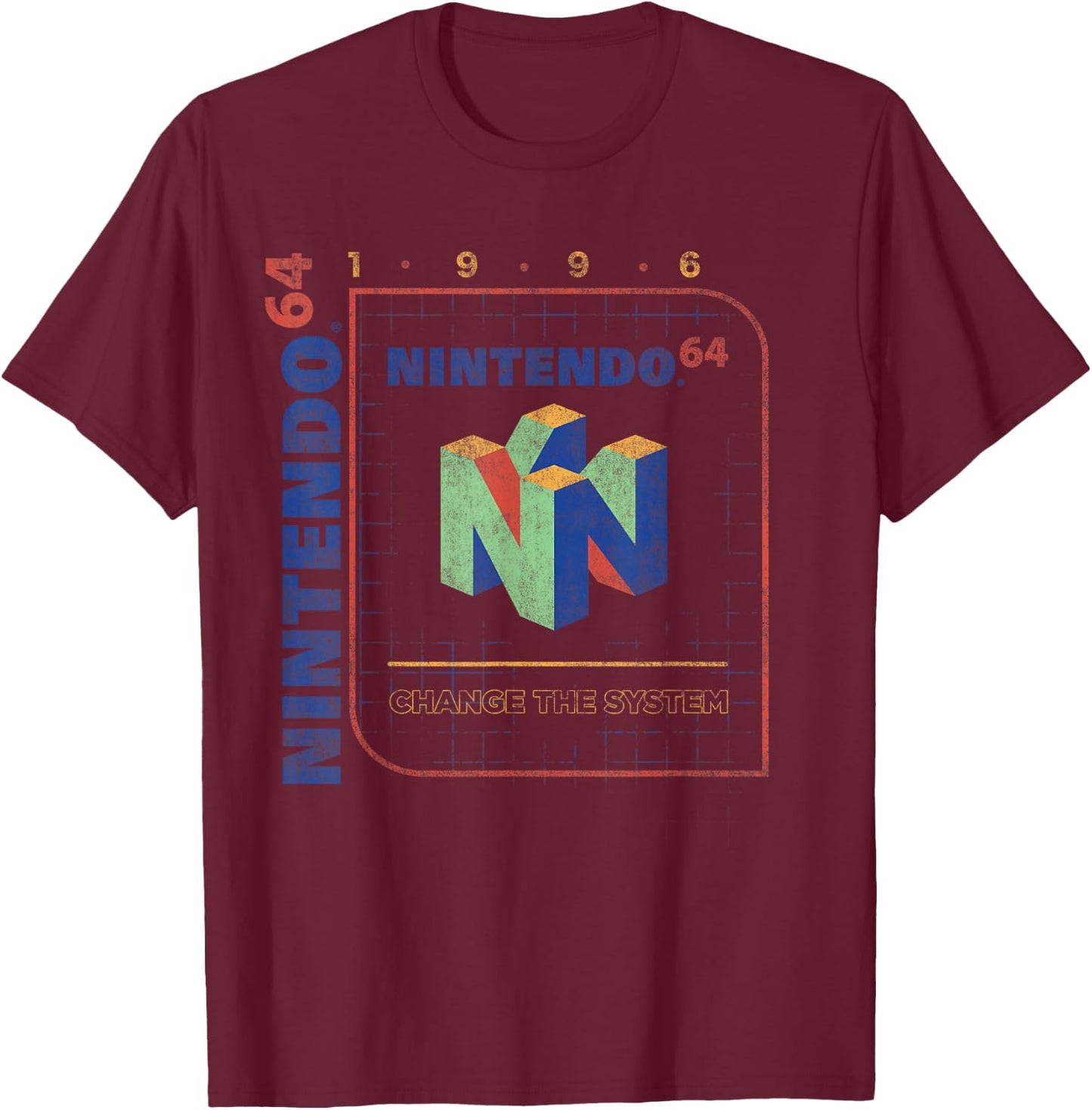 Nintendo 64 Change The System 1996 Vintage Retro Cube Logo T-Shirt - T-Shirt | Maroon