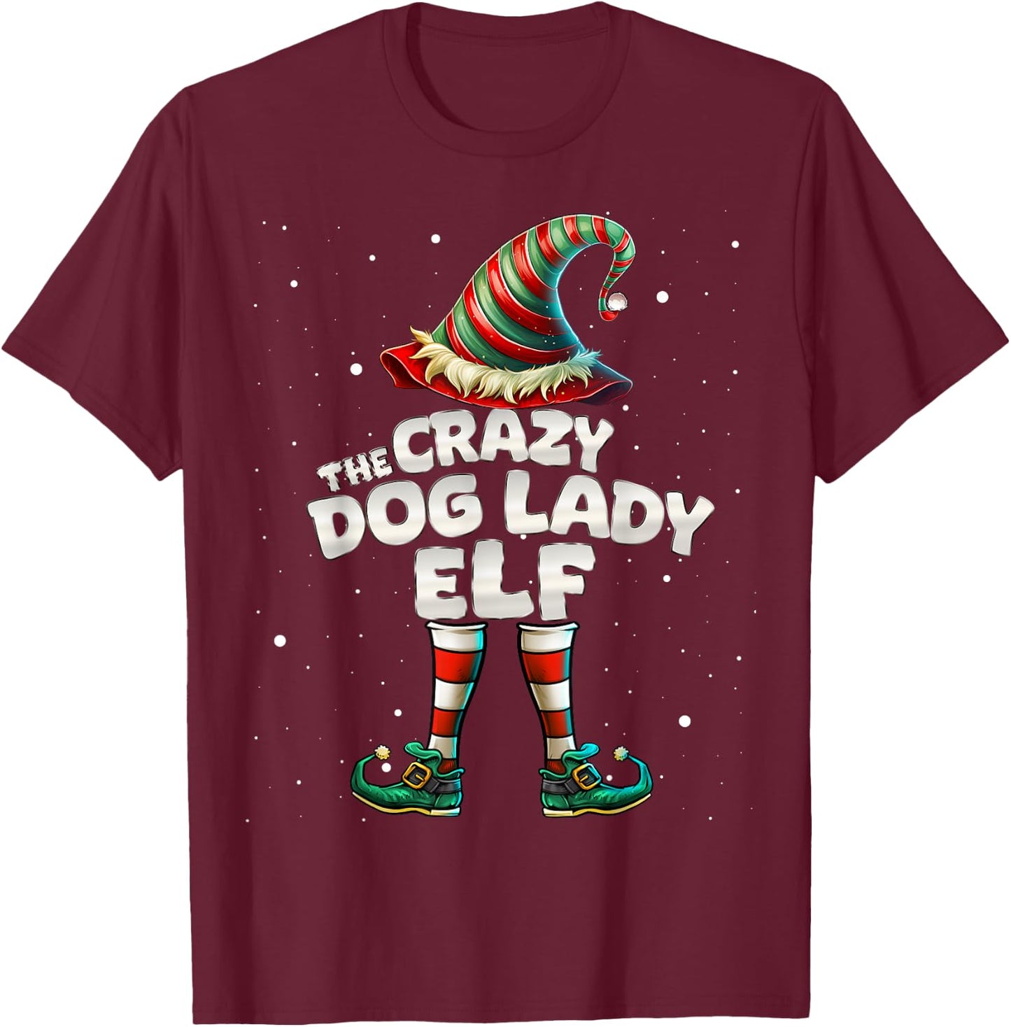 The Crazy Dog Lady Elf Family Matching Group Christmas T-Shirt - T-Shirt | Maroon