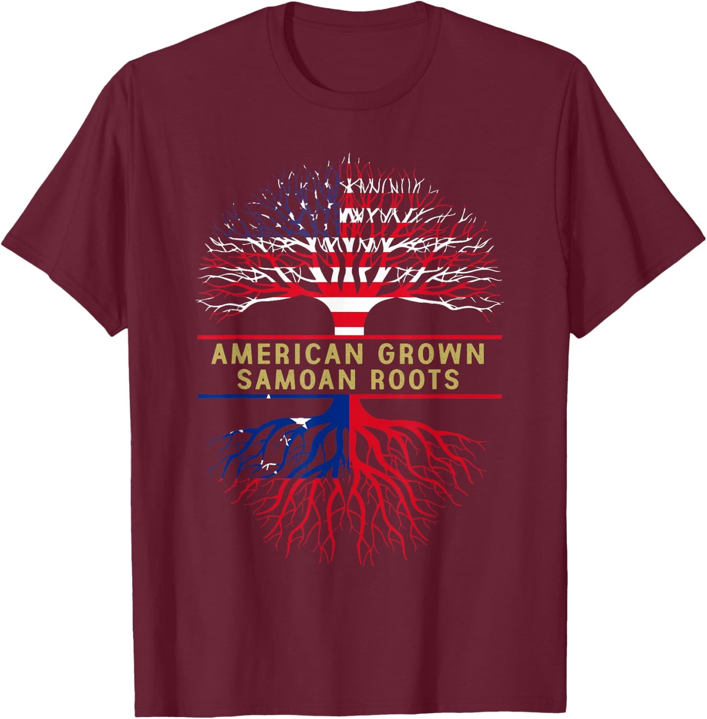 American Grown Samoan Roots America Samoa Tree Flag T-Shirt - T-Shirt | Maroon