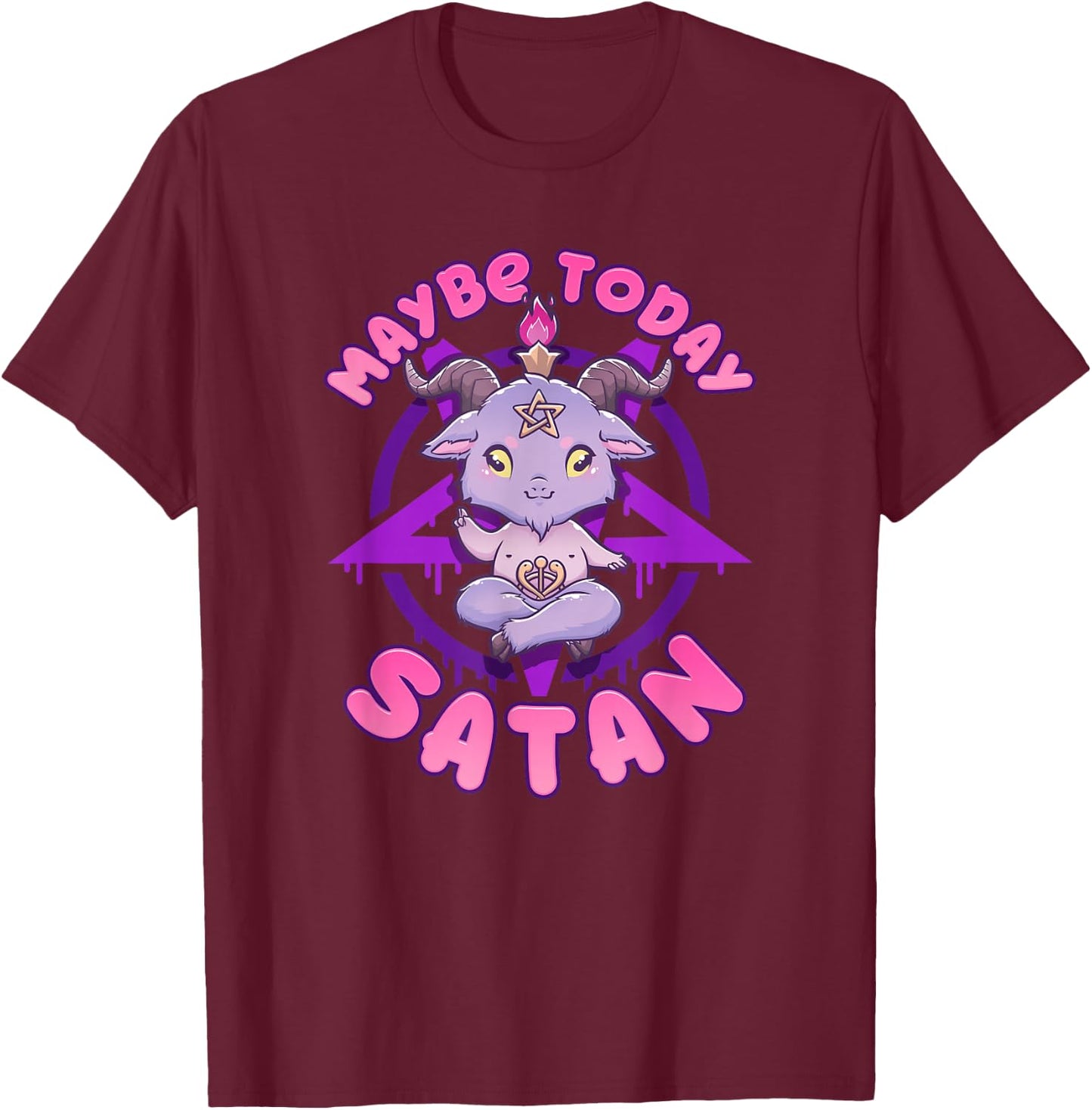 Maybe Today Satan I Cute Kawaii Anime Baphomet T-Shirt - T-Shirt | Maroon