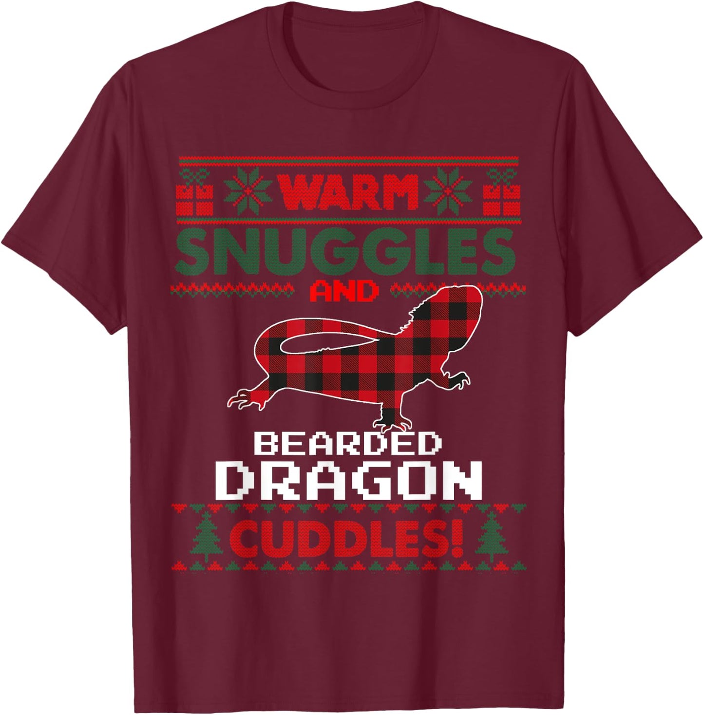 Bearded Dragon Christmas Pajama Shirt Ugly Christmas Sweater T-Shirt - T-Shirt | Maroon