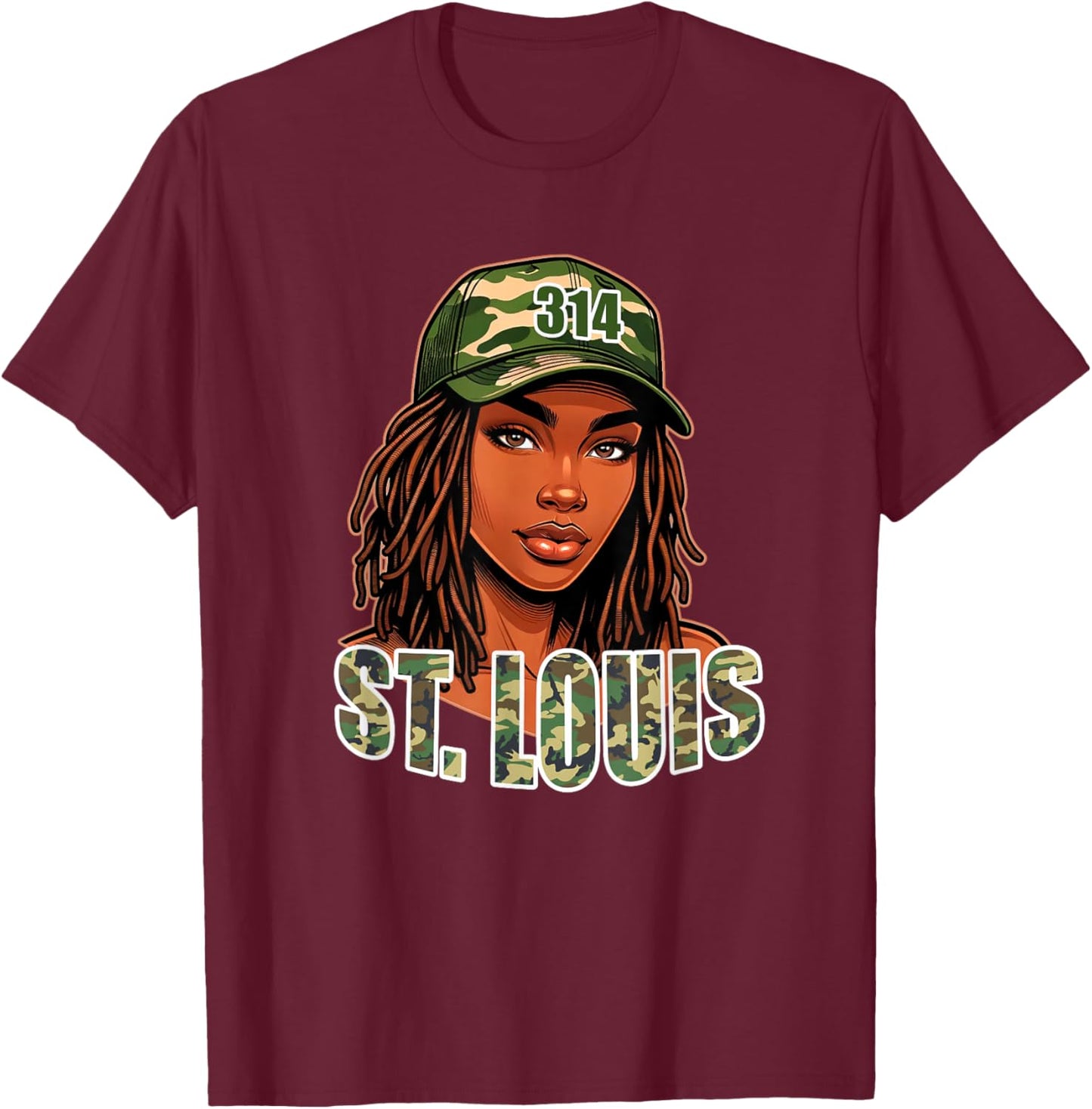 314 St. Louis Camo Hat African American Woman T-Shirt - T-Shirt | Maroon
