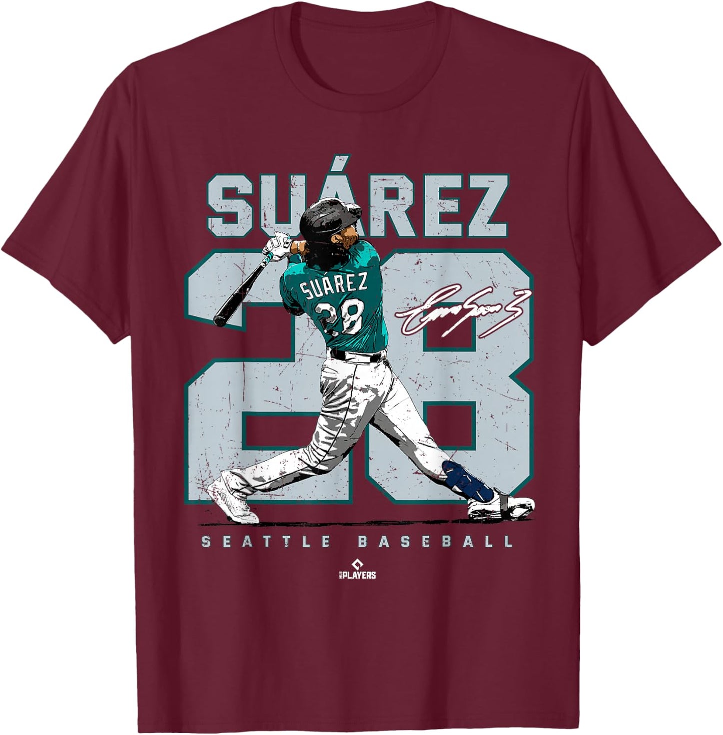 Number and Portrait Eugenio Suarez Seattle MLBPA T-Shirt - T-Shirt | Maroon