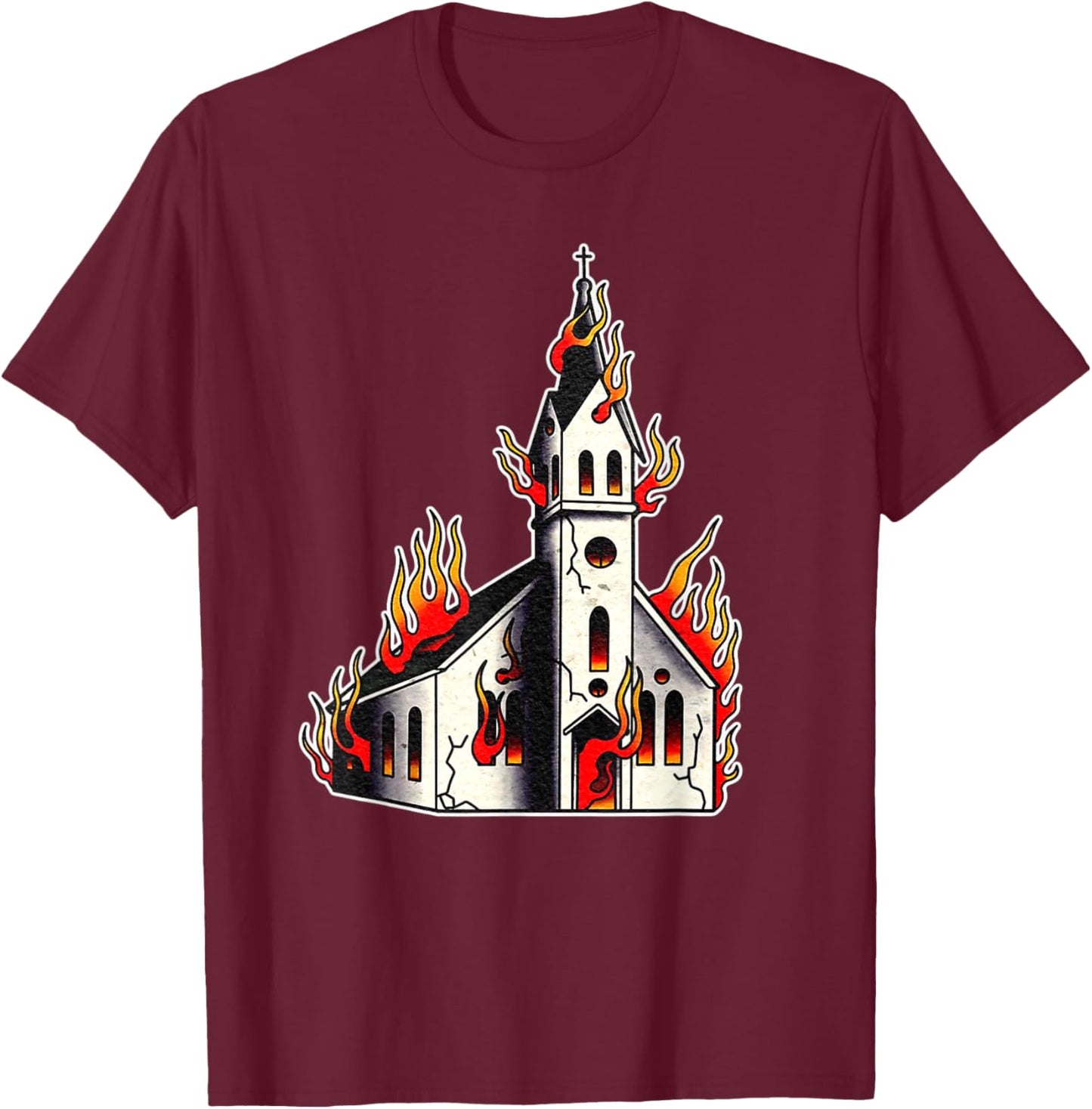 Burning Church T-Shirt - T-Shirt | Maroon
