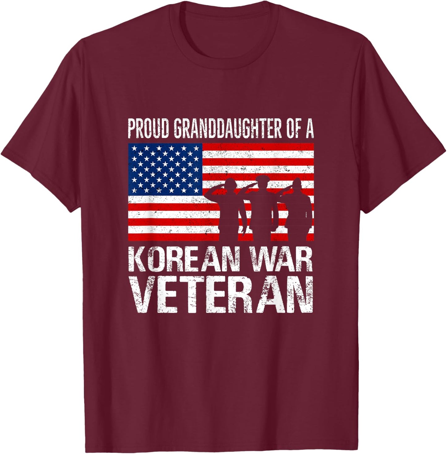 Proud Granddaughter Korean War Veteran Matching Grandfather T-Shirt - T-Shirt | Maroon