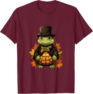 Thanksgiving Day Sea Turtle Pilgrim Fall Autumn Halloween T-Shirt - T-Shirt | Maroon