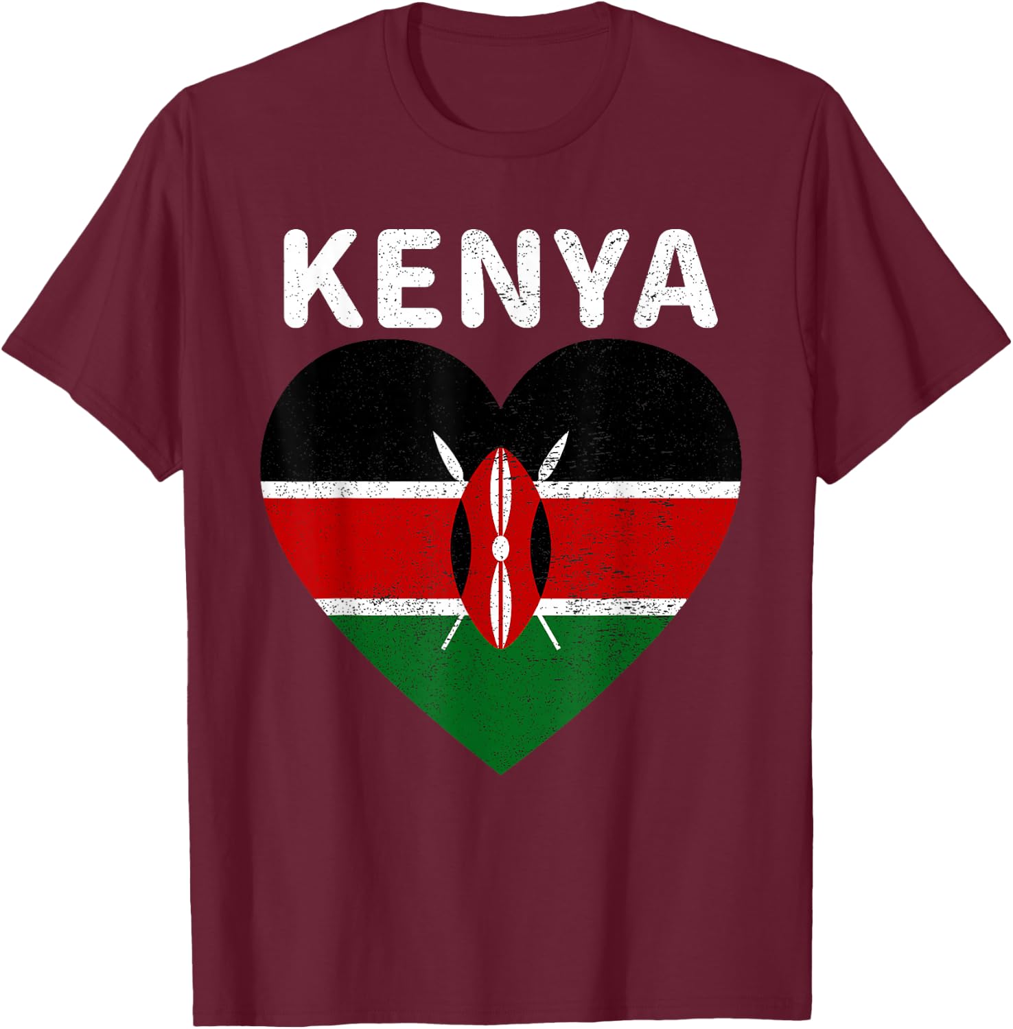 I Love Kenya Kenyan Africa Pride Flag Print Vintage Retro T-Shirt - T-Shirt | Maroon