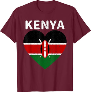 I Love Kenya Kenyan Africa Pride Flag Print Vintage Retro T-Shirt - T-Shirt | Maroon