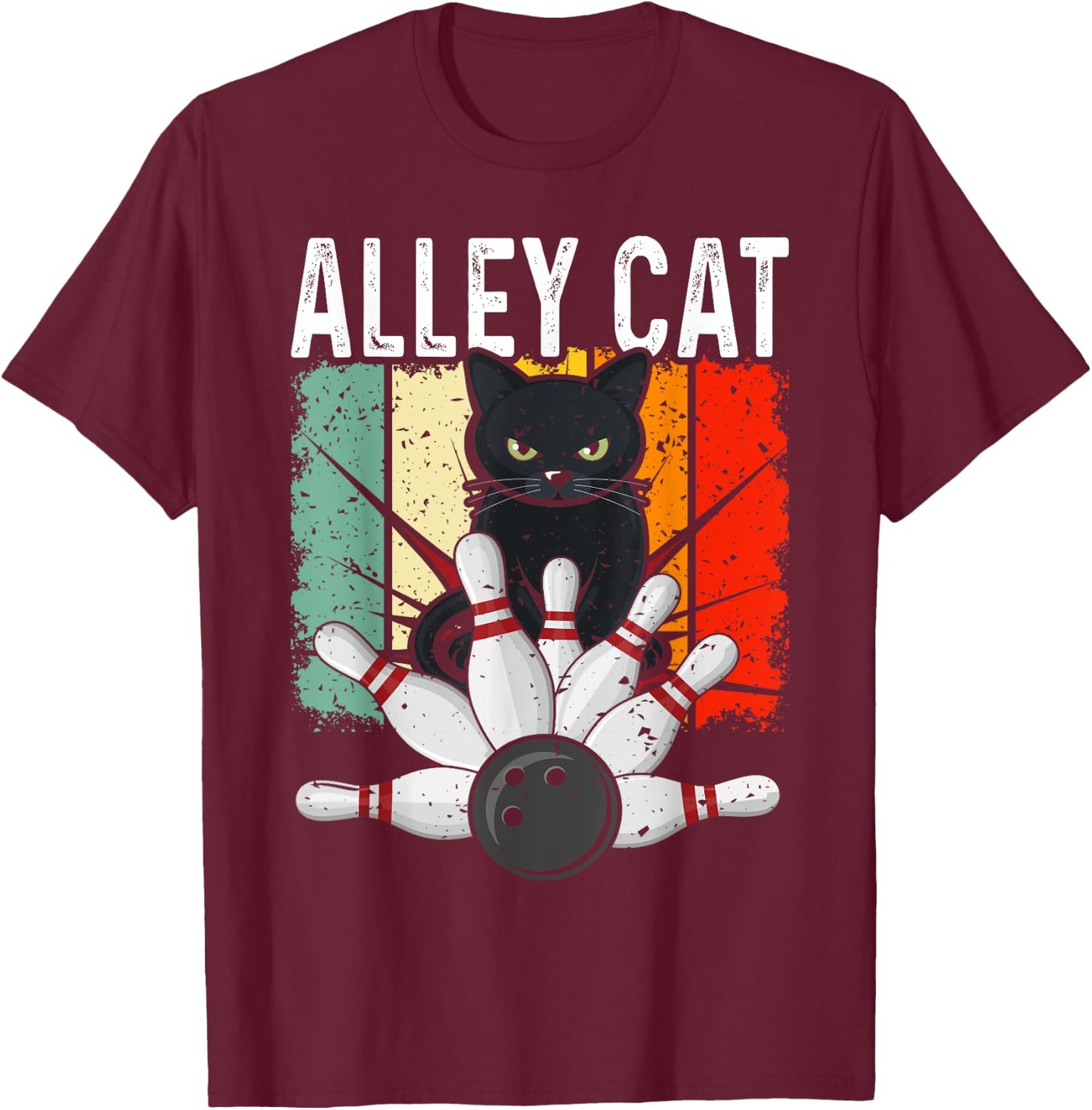 Retro Bowling Vintage Bowler Alley Cat Vintage Men Women Girls Kids T-Shirt - T-Shirt | Maroon