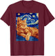 Starry Night Famous Painting Cat T-Shirt - T-Shirt | Maroon