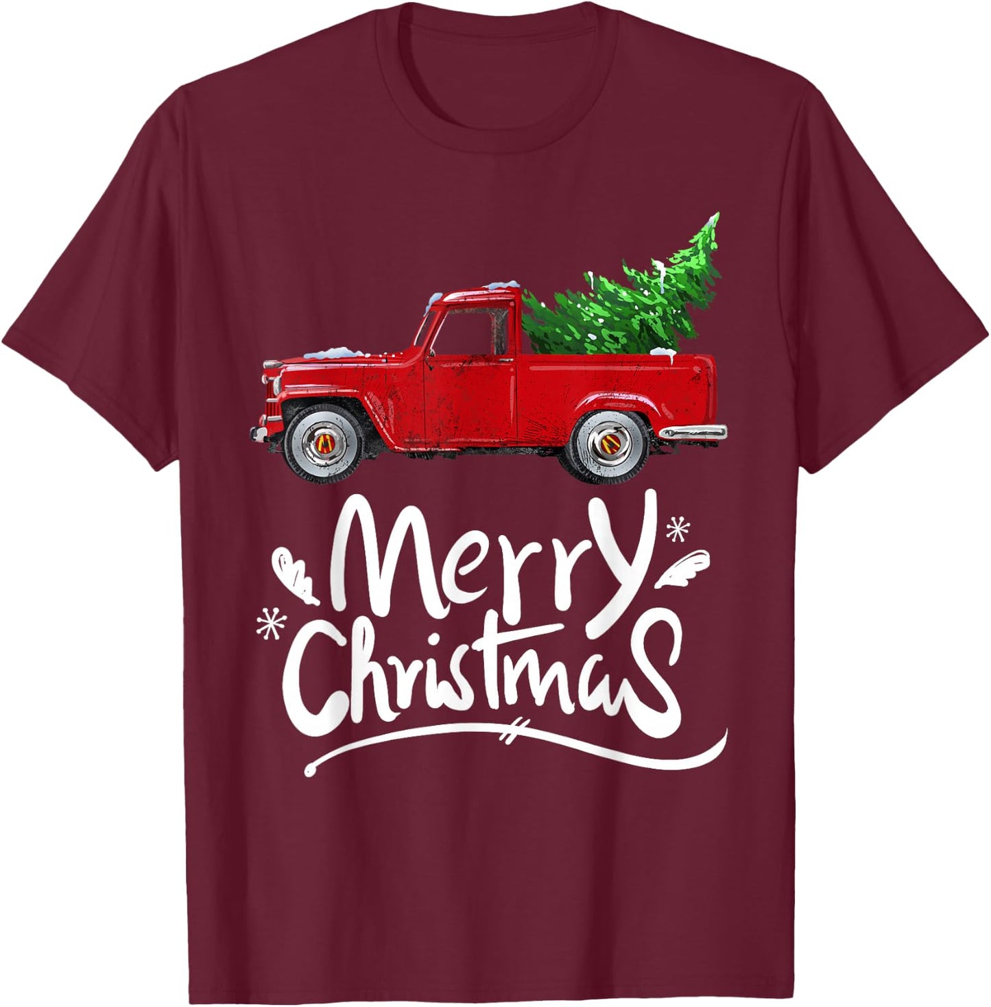 Vintage Wagon Red Truck Christmas Tree Pajama Gift T-Shirt - T-Shirt | Maroon