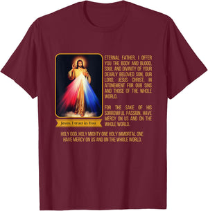 Divine Mercy Jesus Image Chaplet Novena Prayer Catholic T-Shirt - T-Shirt | Maroon
