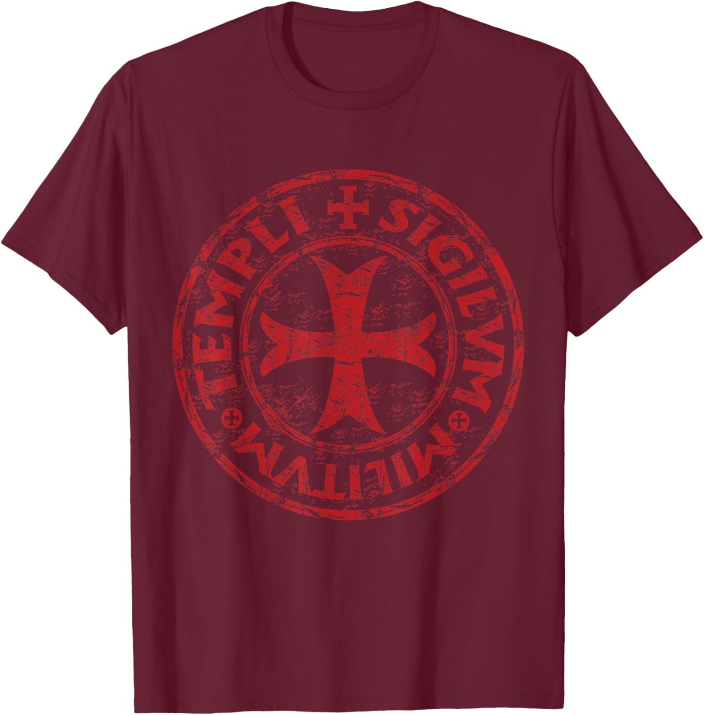 Knights Templar Ring Seal of Soldiers of The Temple Cross T-Shirt - T-Shirt | Maroon
