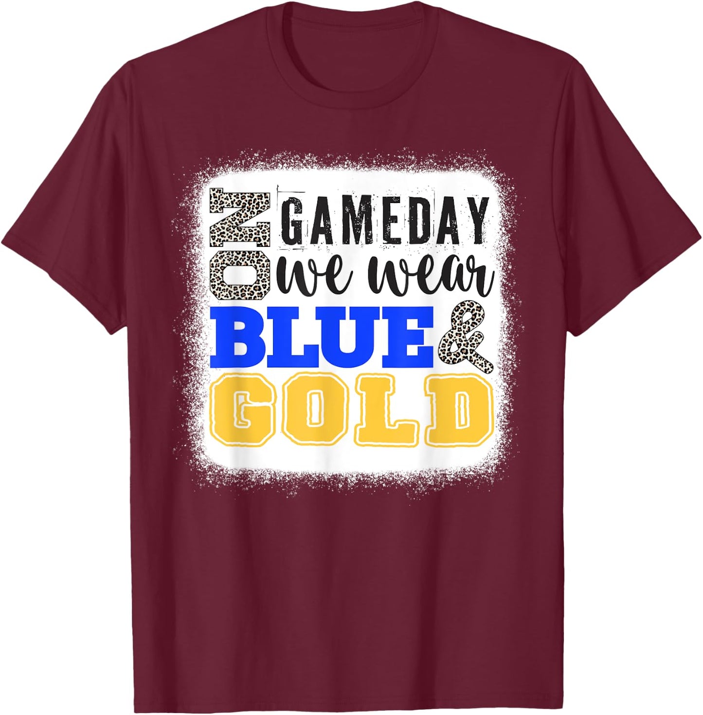 On Gameday Football We Wear Gold And Blue Leopard Print T-Shirt - T-Shirt | Maroon