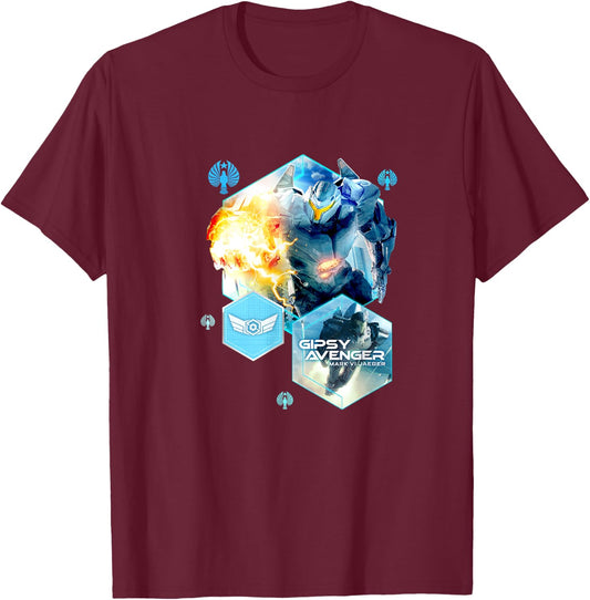 Pacific Rim Gipsy Avenger Flight - Black, -Adults, Short Sleeve, Small T-Shirt - T-Shirt | Maroon