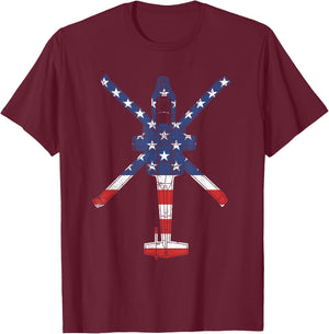 AH64 Apache Military Attack Helicopter American Flag Apache T-Shirt - T-Shirt | Maroon