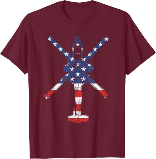 AH64 Apache Military Attack Helicopter American Flag Apache T-Shirt - T-Shirt | Maroon