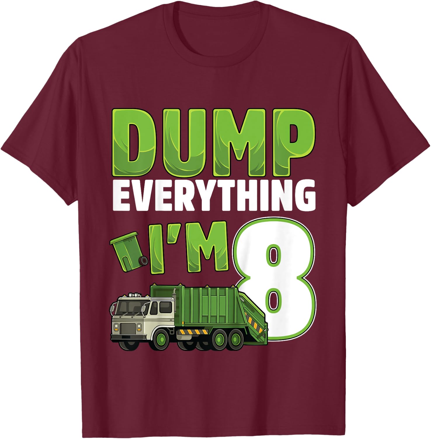 Kids Recycling Trash 8 Year Old Garbage Truck 8th Birthday Boy T-Shirt - T-Shirt | Maroon