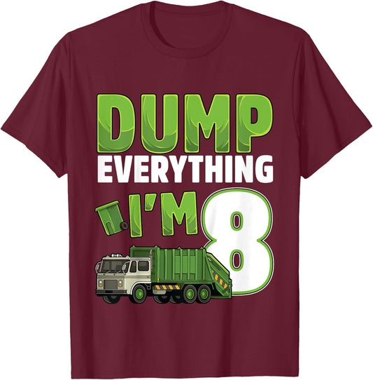 Kids Recycling Trash 8 Year Old Garbage Truck 8th Birthday Boy T-Shirt - T-Shirt | Maroon