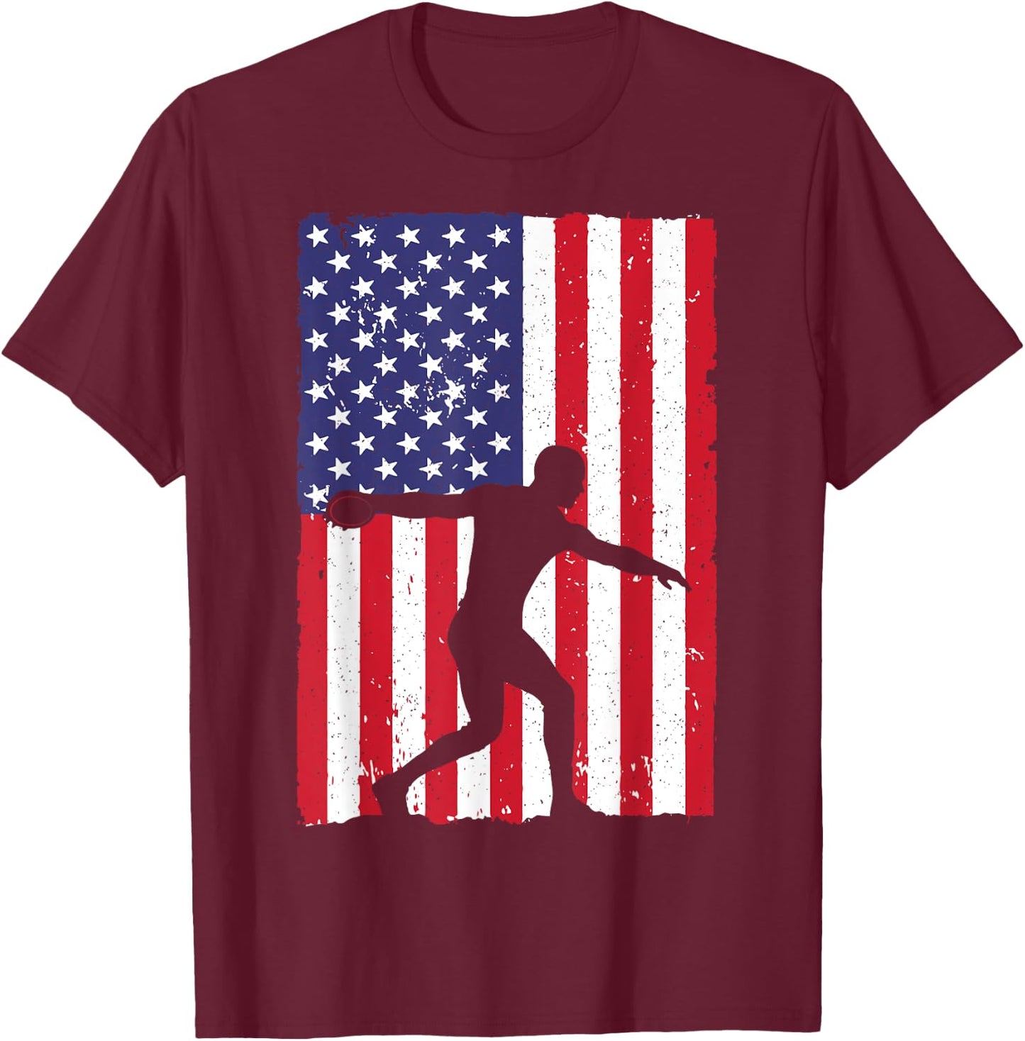 Funny Discus Throwing Art Women US Flag Discus Lover T-Shirt - T-Shirt | Maroon
