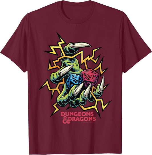 Dungeons & Dragons Electric Dice Roll T-Shirt - T-Shirt | Maroon