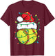Softball with Santa Hat Men Boys Girls Christmas Xmas Lights T-Shirt - T-Shirt | Maroon