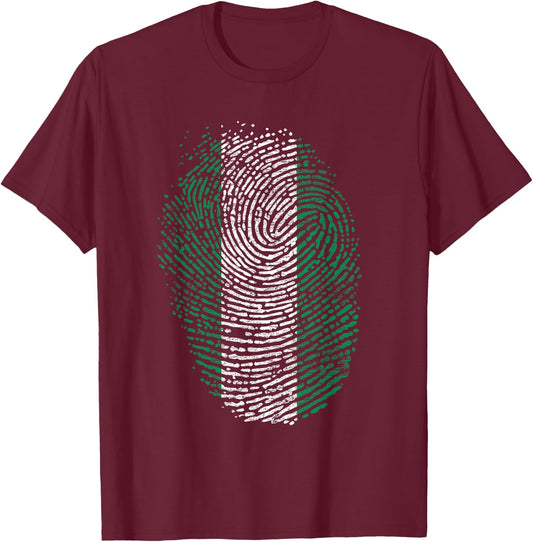 Nigeria Flag Gift Fingerprint T-Shirt - T-Shirt | Maroon