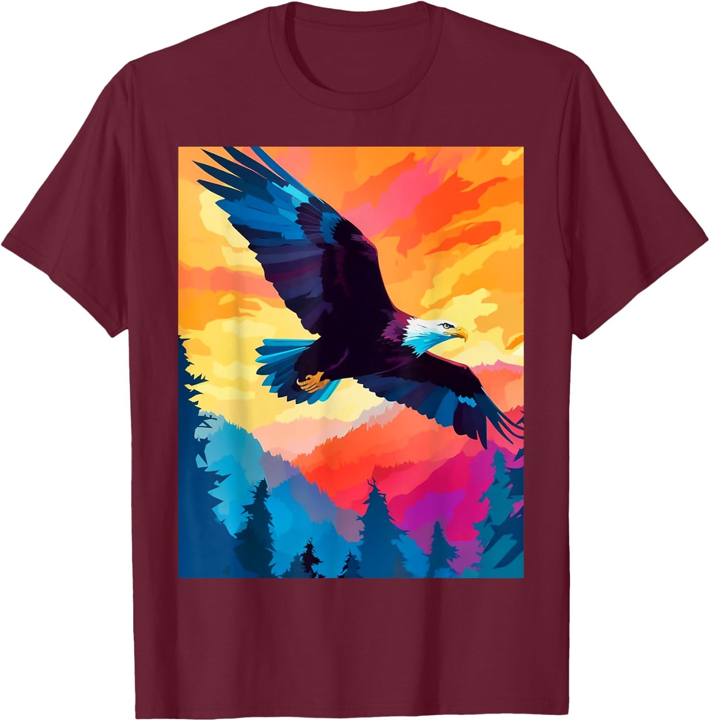 Majestic Eagle Silhouette: Freedom's Colors T-Shirt - T-Shirt | Maroon