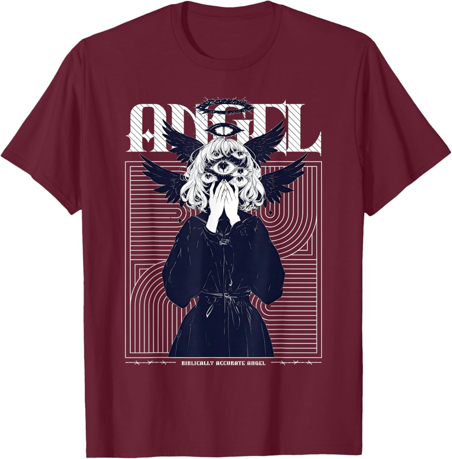 Anime Girl Multiple Eyes Gothic Seraphim Angel Harajuku T-Shirt - T-Shirt | Maroon