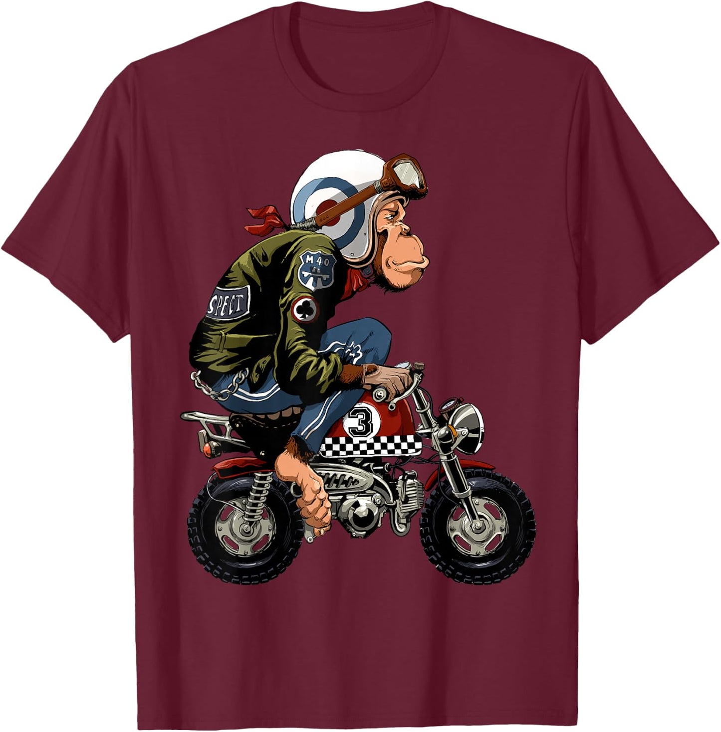 Monkey Bike Cartoon T-Shirt - T-Shirt | Maroon