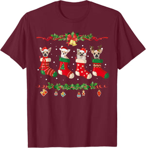 Chihuahua Christmas Stocking Dog Xmas T-Shirt - T-Shirt | Maroon