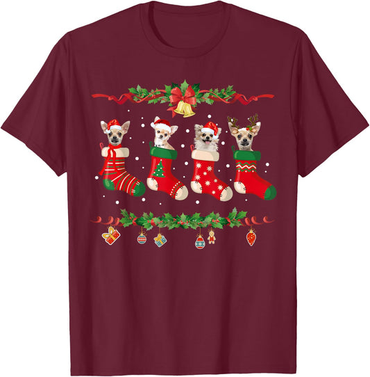 Chihuahua Christmas Stocking Dog Xmas T-Shirt - T-Shirt | Maroon