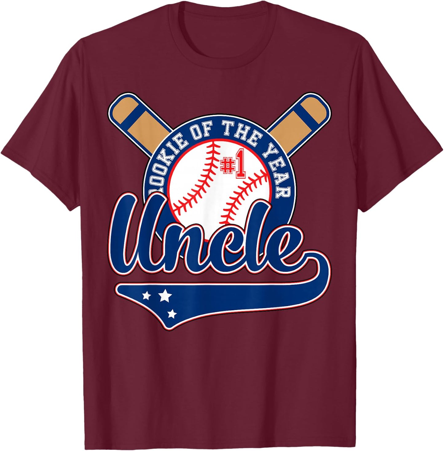 Uncle Rookie of Year 1st Birthday Baseball Theme Matching T-Shirt - T-Shirt | Maroon