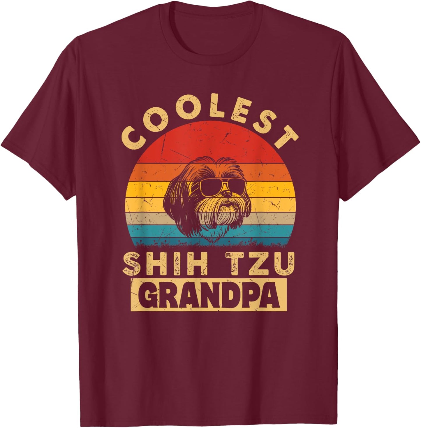 Vintage Coolest Shih Tzu Grandpa Funny Gifts Dog Lover Owner Women Girls Kids T-Shirt - T-Shirt | Maroon