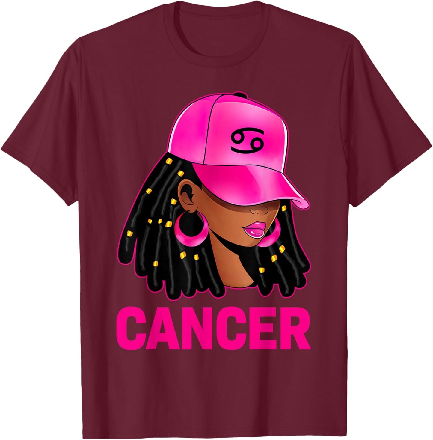 Cancer Queen Loc'd Hair Black Woman Cap Zodiac Sign T-Shirt - T-Shirt | Maroon