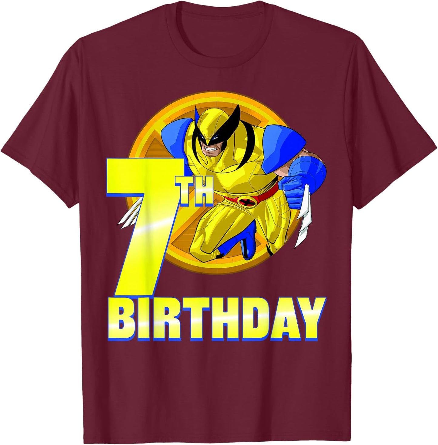 Marvel X-Men Wolverine 7th Birthday Badge T-Shirt - T-Shirt | Maroon