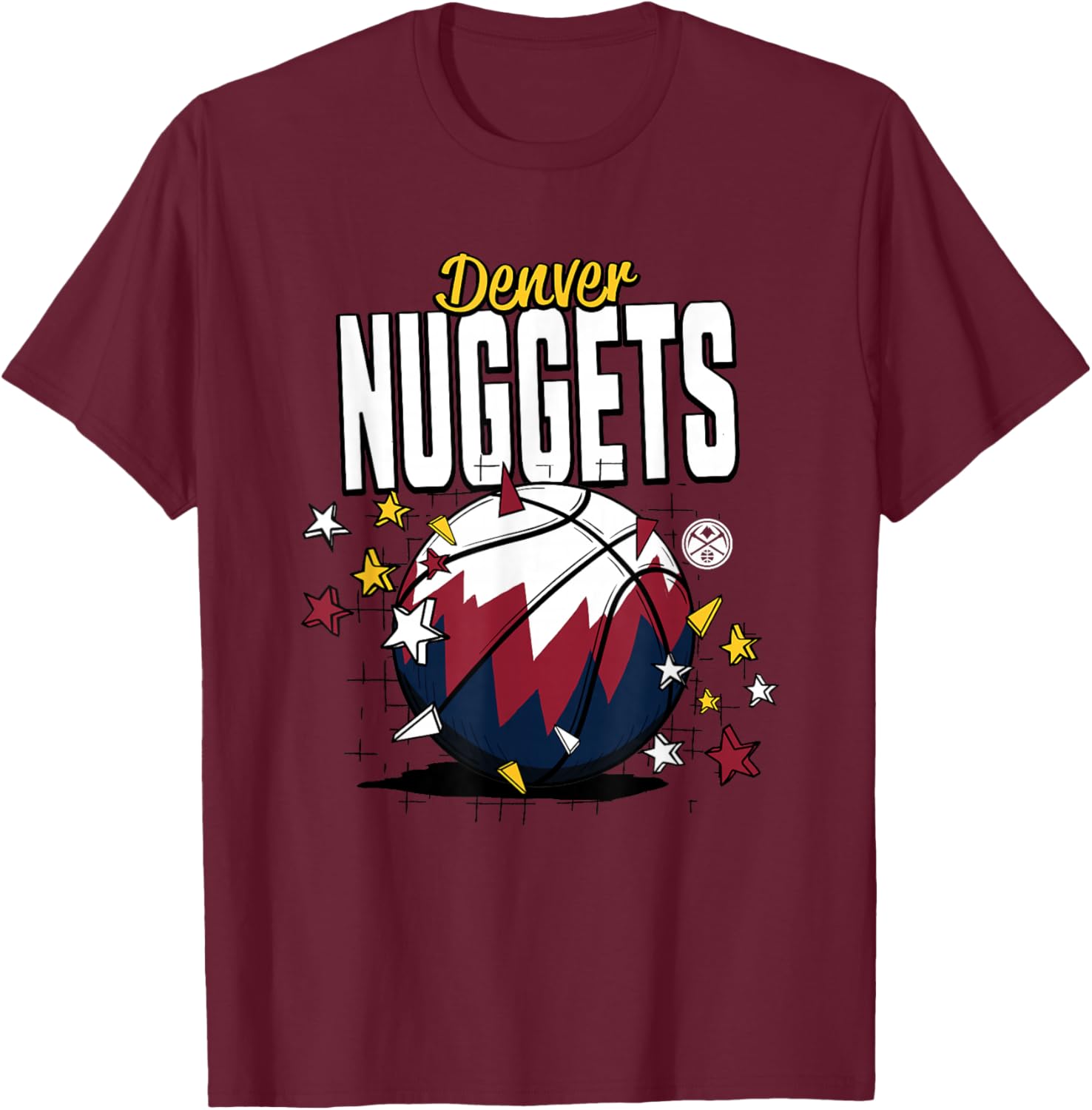 NBA Denver Nuggets Basketball Doodle Stars T-Shirt - T-Shirt | Maroon