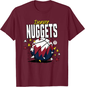 NBA Denver Nuggets Basketball Doodle Stars T-Shirt - T-Shirt | Maroon